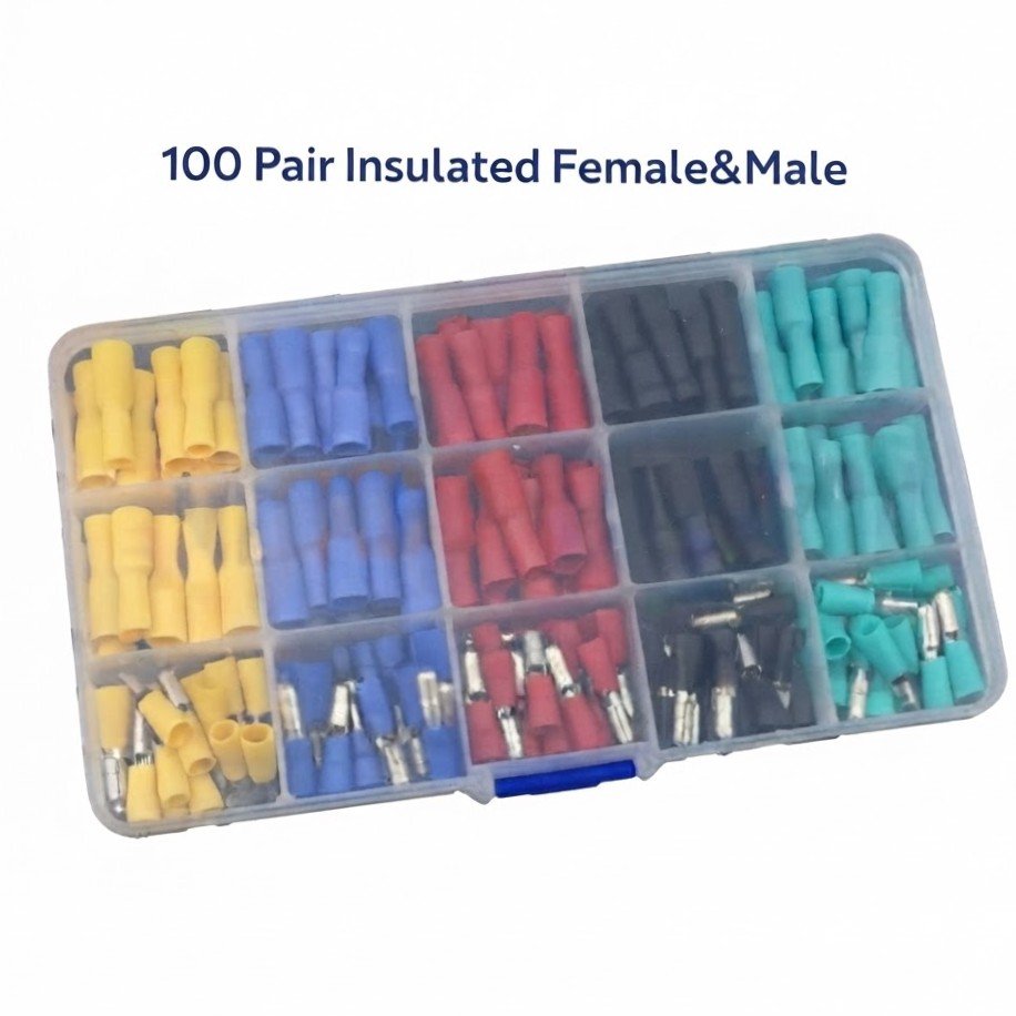 100Pair Insulated Female&Male Connector Wire Crimp Terminal Set - مجموعة موصلات أسلاك معزولة ذكر وأنثى