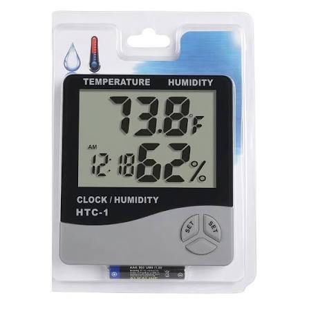 Digital LCD Temperature Thermometer Humidity Meter Clock HTC-1 Large Screen Indoor Temperature and Humidity - ميزان حرارة ورطوبة رقمي HTC-1