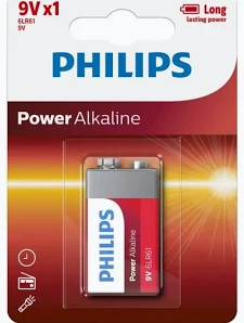 Philips Power Alkaline Batteries 9V - Pack of 1 - بطارية 9 فولت قلوية فيليبس